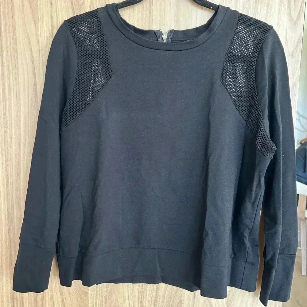 Banana Republic Petite Black Long Sleeve Top sweater with Mesh Shoulders Large